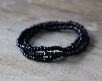 Men's Black Beaded 3-Set Bracelet Stack