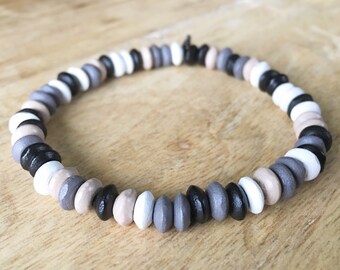 The Match Black, Grey Wood Beaded Bracelet