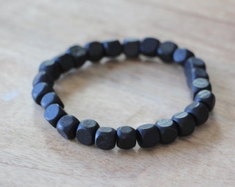 Men&#39;s Beaded Bracelet Band Black Square Wood Beads