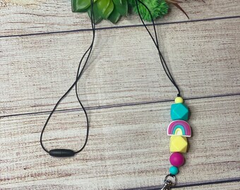 Teacher Lanyard, Rainbow Lanyard, Silicone Bead Lanyard