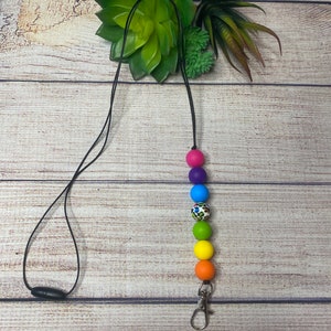 Teacher Lanyard, Neon Leopard Lanyard, Silicone Bead Lanyard
