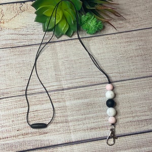 Teacher Lanyard, Simple Marble Lanyard, Silicone Bead Lanyard