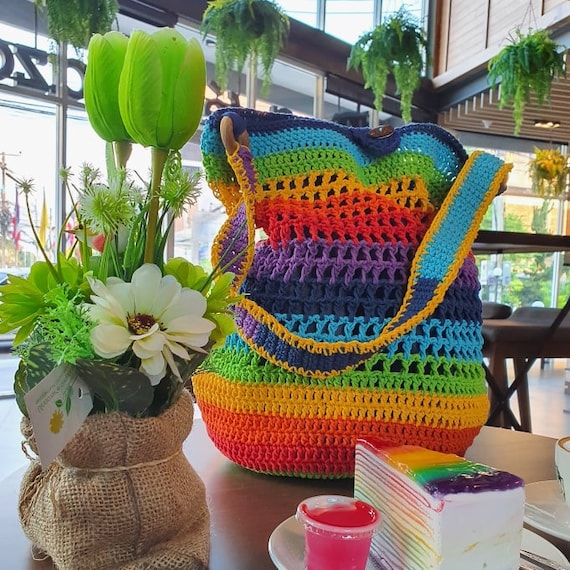 Crochet rainbow shop bag