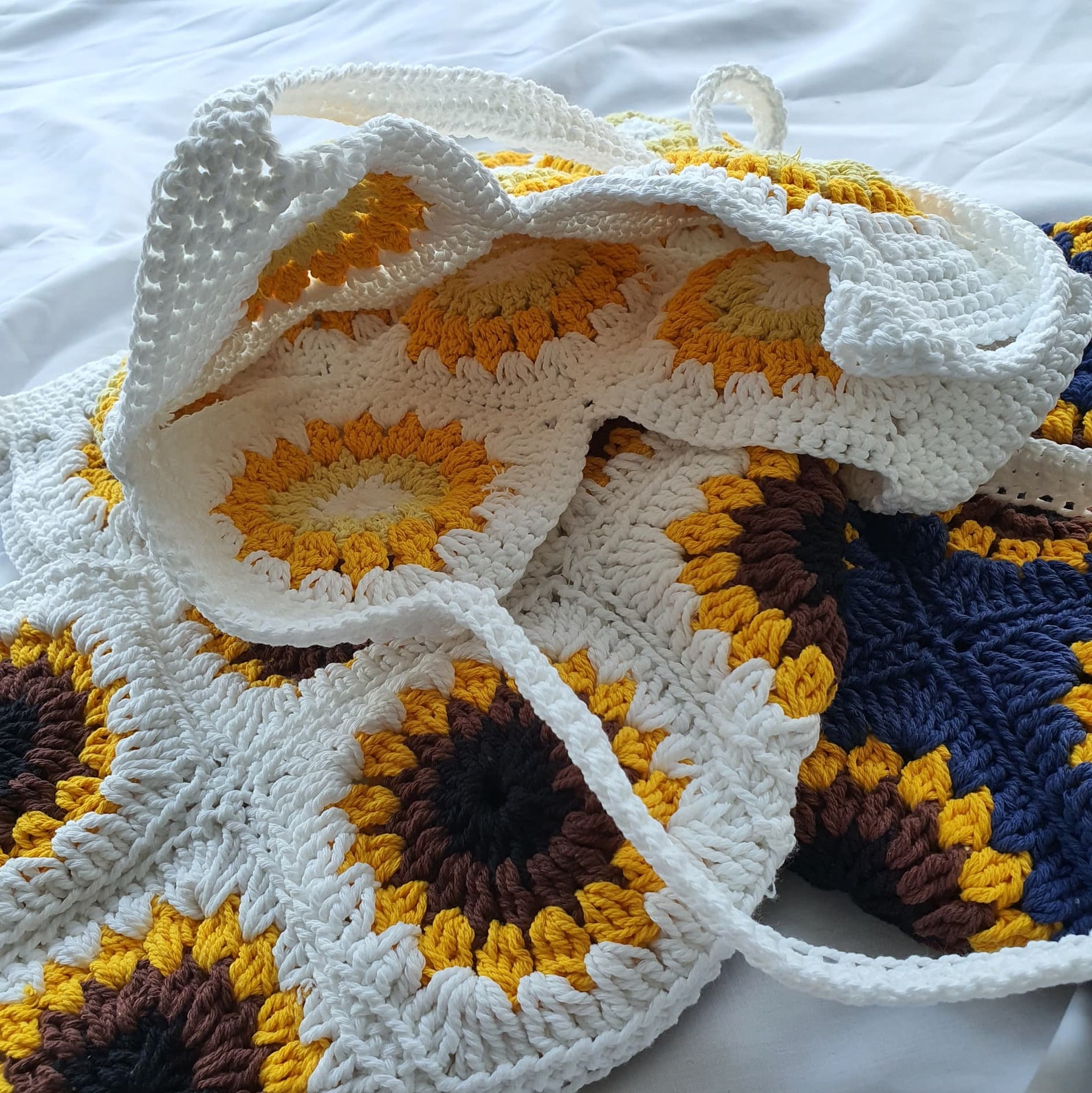 Sunflower crochet tote bag in cotton | Etsy
