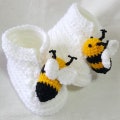 Crochet newborn baby booties "Bee Have" product logo