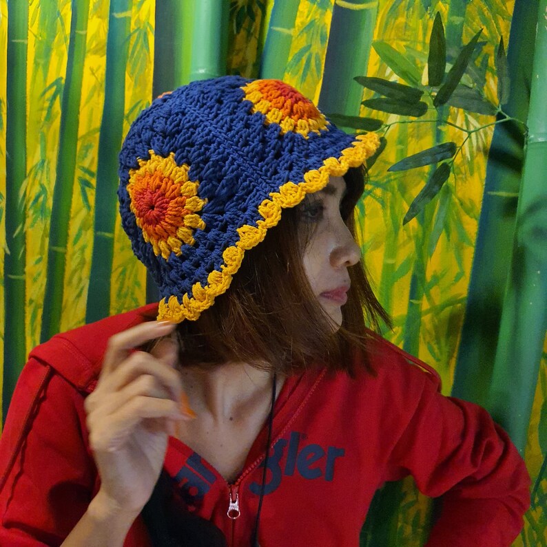 Crochet Cotton Sunflower Bucket Hat With Matching Purse. Etsy