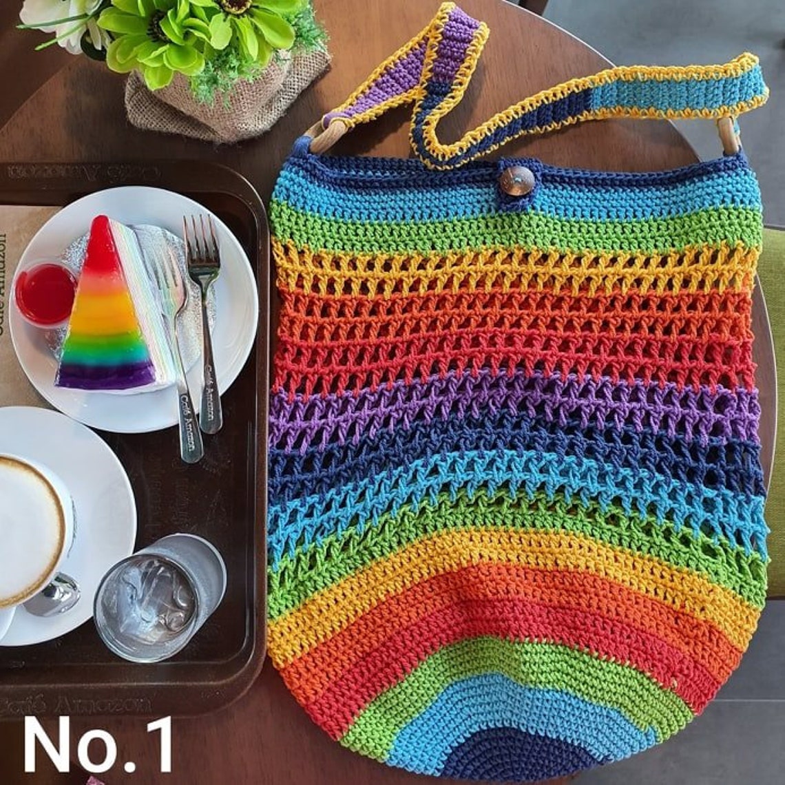 Rainbow crochet bag | Etsy