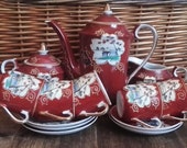 Red Japanese Satsuma Tea Set Marked quot Forgein quot 1950 39 s Vintage
