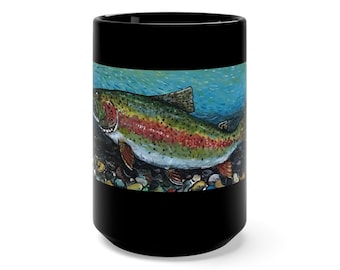 Rainbow Trout  Black Mug 15oz
