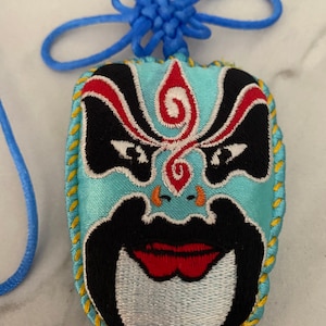 Handmade Chinese Opera Facial Makeup Sachet Knot to use as a necklace or pendant. Ships from USA. Made in Taiwan