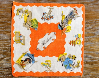 Entzückendes Vintage Childs Taschentuch Aladdin's Cave Bedruckt Bunte Disney Charaktere Kinder Taschentuch mit gestickter Personalisierungsoption