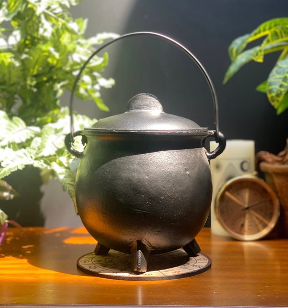 DELUXE cauldron set! extra large cast iron cauldron with astrological stand! great witchy Wiccan gift!
