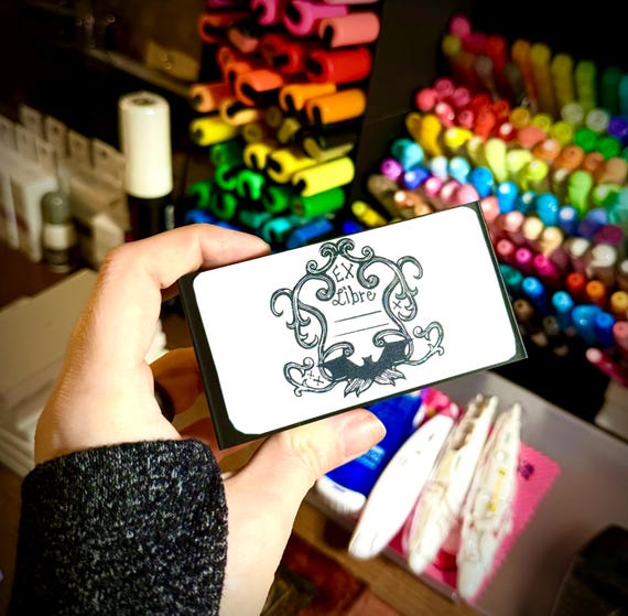 Vampire Bat Crest “Ex Libre” – Gothic Self-Inking Book Plate Stamp Dracula