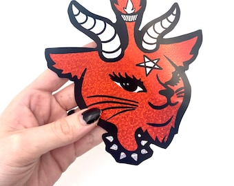 ¡Mega pegatina! Baphomet guiñando un ojo a la pegatina del gato de los 90 ' Hail Satan, satanismo