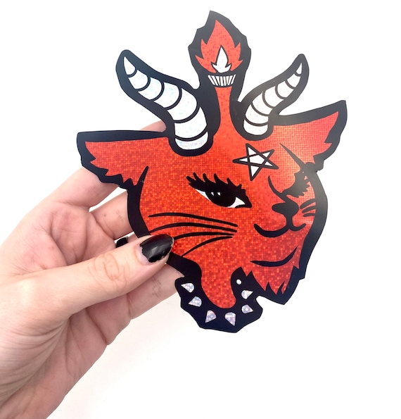 Mega sticker! Baphomet winking 90s cat sticker’ Hail Satan, satanism