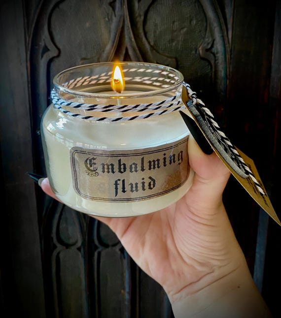 Pick Your Poison! Embalming fluid scented candle! dangerously good smelling! great gothic Halloween gift