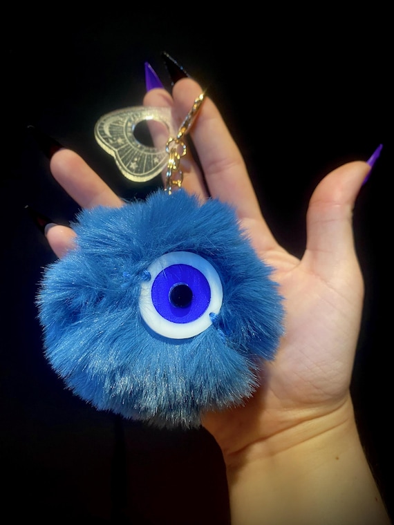 Wicked Eye Charm Keychain- evil eye protection purse charm! Cute faux fur!
