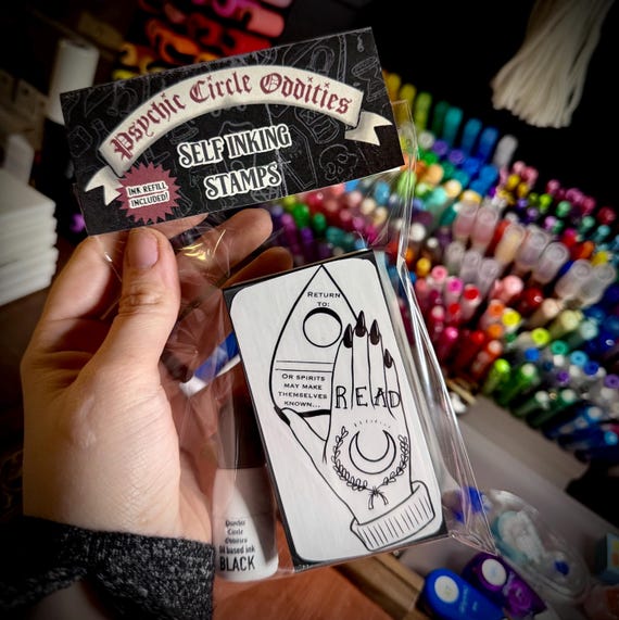 Return to ___ or Spirits May Make Themselves Known Victorian Ouija Planchette Self-Inking Book Plate Stamp