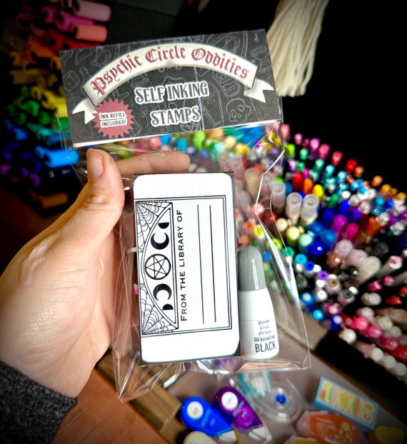 Moon & Pentacle “From the Library Of” – Witchy Self-Inking Book Plate Stamp