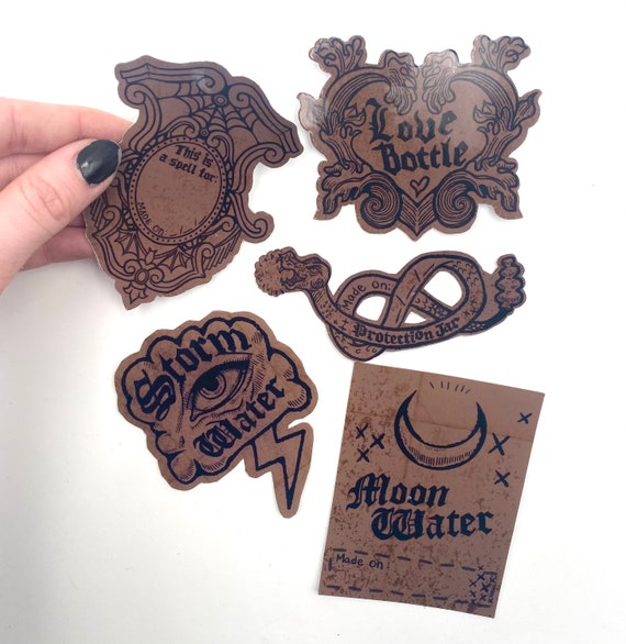 Witchy needs sticker set! Five water proof vinyl spell bottle labels ! Witchy occult spells