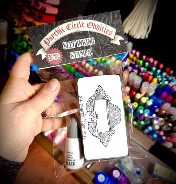 Gothic Victorian Skull Frame “This Book Belongs To” – Dark Academia Self-Inking Book Stamp