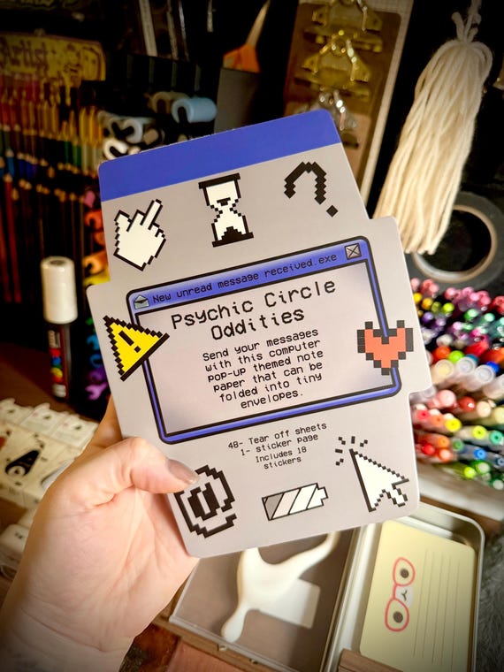 AOL Pop-Up Message Memo Pad – Foldable Envelope Notes with Sticker Seals | Y2K Retro Computer Notepad | Psychic Circle Oddities