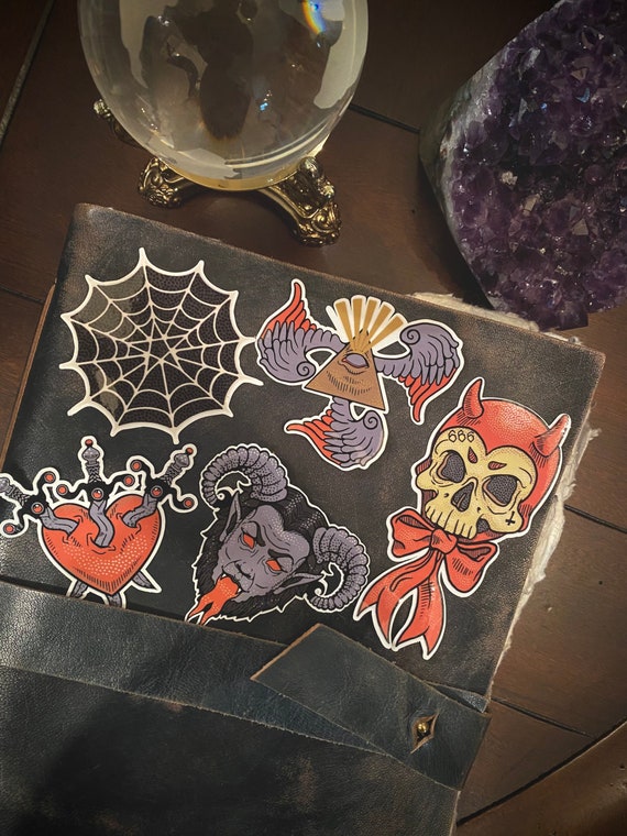 Occultist sticker set! 5 high quality vinyl stickers! Tattoo style!