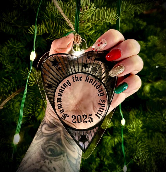 Summoning the holiday spirit- moody gothic art ornament for Christmas and Xmas trees planchette Ouija
