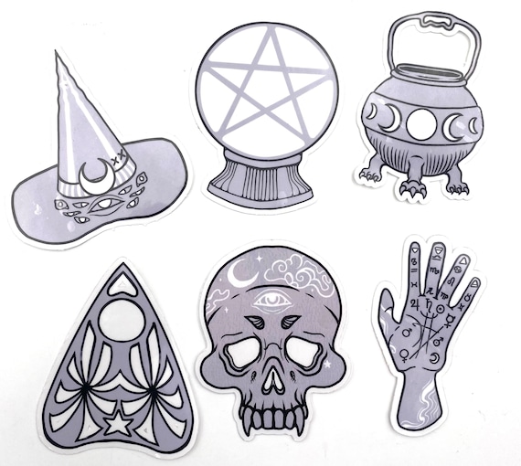 Witch artifacts- clear sticker set! Huge clear vinyl stickers! Great gothic witch gift!