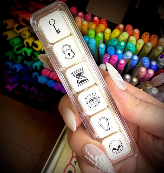 Gothic Occult Symbol Stamp Set – Coffin, Skull, Eye & Ritual Icons (6-in-1 Self-Inking) Stationery gift