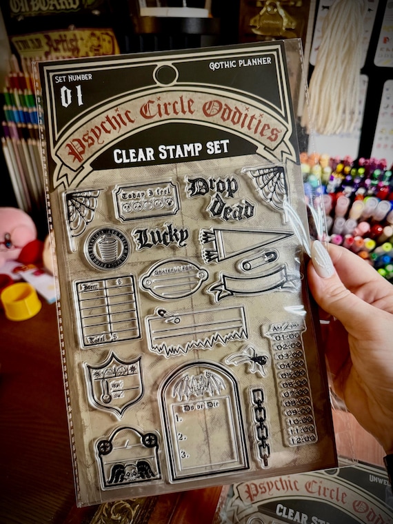 Gothic planner stamp set 1- psychic circle oddities exclusive. Clear stamps for journaling, scrapbooking, habit tracking and more