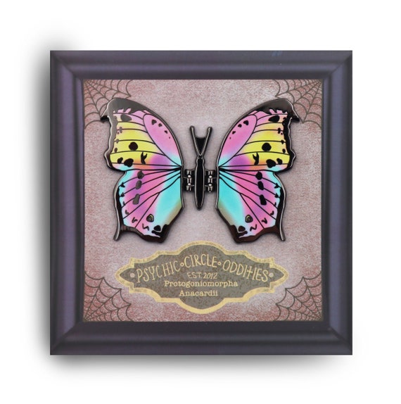 The clouded mother of pearl butterfly- moving wing enamel pin!