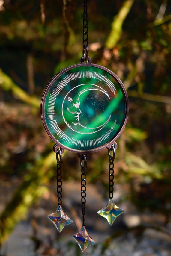 Nocturne prophecy – Gothic moon Sun Catcher, Rainbow Maker, Occult Home Decor, Witchy Window Hanging, Unique Dark Academia Gift