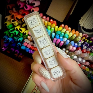 Cat Mood Tracker Stamp Set – Gothic Daily Emotion Journal Stamps (6-in-1 Self-Inking) Stationery gift