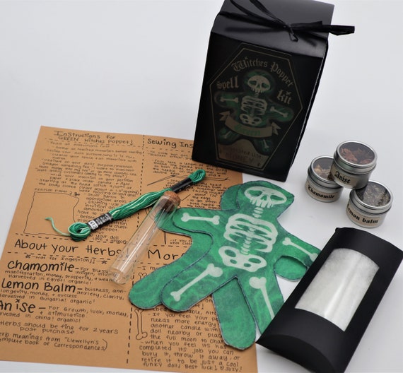 Money! Witches poppet spell kit! Green- for money! make your own spell doll. Fun witch craft gift.