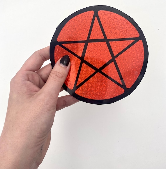 MEGA STICKER glitter red Pentagram waterproof vinyl sticker!