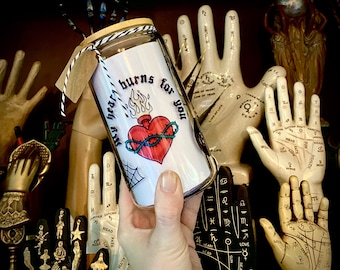 My heart burns for you! Valentine’s Day gothic classic tattoo beer can glass! Great gift!