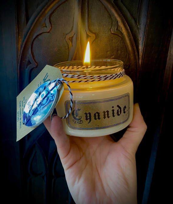 Pick Your Poison! Cyanide scented candle! dangerously good smelling! great gothic Halloween gift
