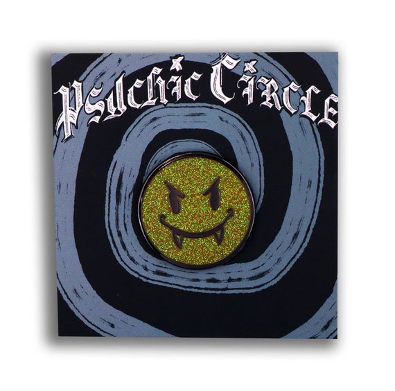 Vampire smiley face - glitter hard enamel pin!