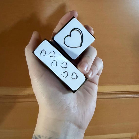 Valentine’s Candy Heart Self-Inking Stamp Set  Heart + Candy Strand w/ Refillable Ink