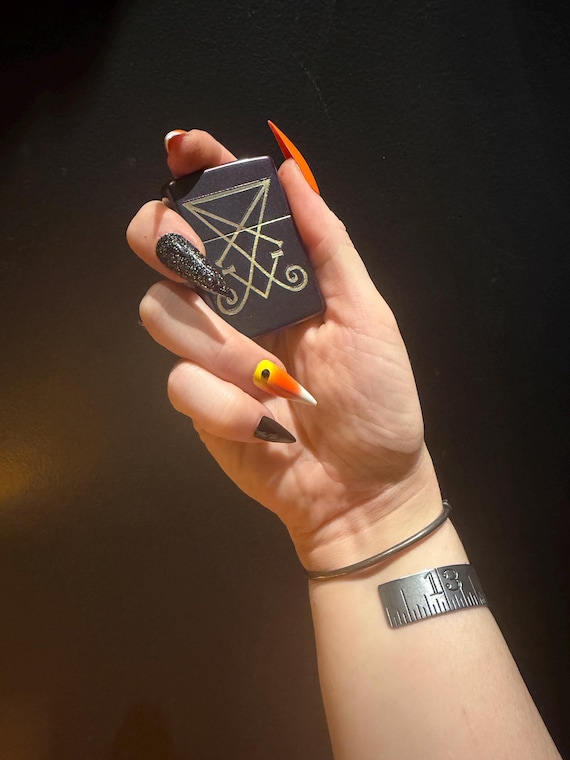 The lightbringer sigil of Lucifer Zippo Lighter | Engraved Lucifer Sigil | Color Shift Purple Blue Genuine Zippo | Occult Gothic Gift