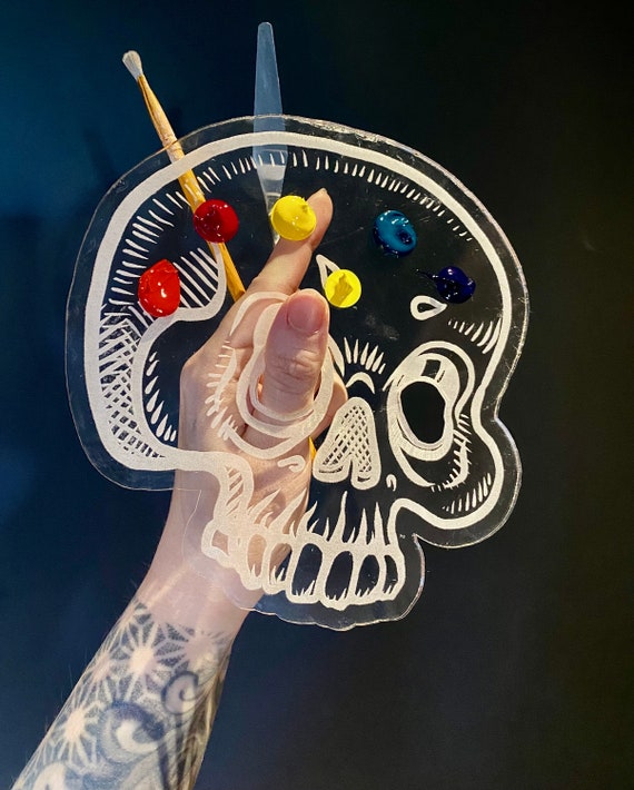 Skull painting palette! easy clean acrylic! great gothic horror gift!