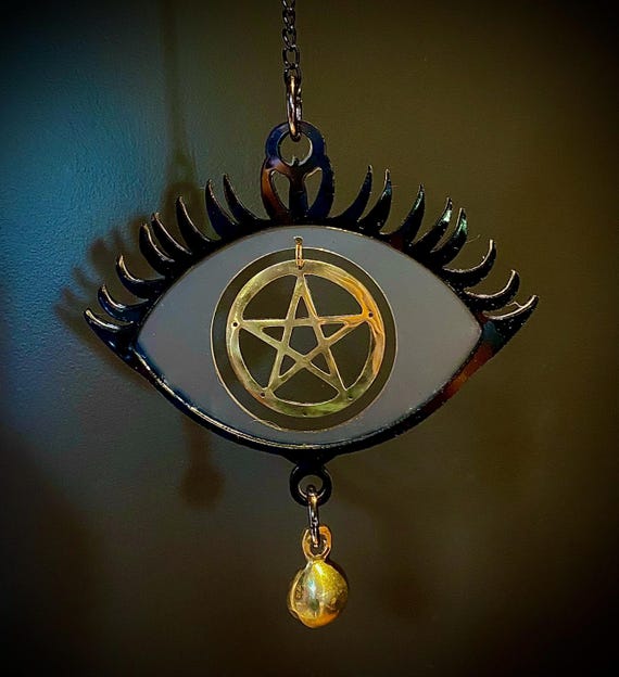 Protection eye- handmade pentacle wind chime! great gothic witchy gift