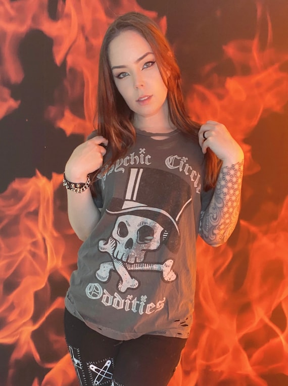 Psychic circle oddities logo shirt- distressed and ripped! Unisex!