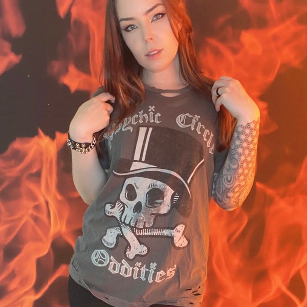 Psychic circle oddities logo shirt- distressed and ripped! Unisex!