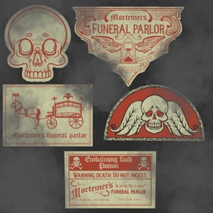 Mortemer’s funeral parlor and undertakers club 5 piece vinyl sticker set