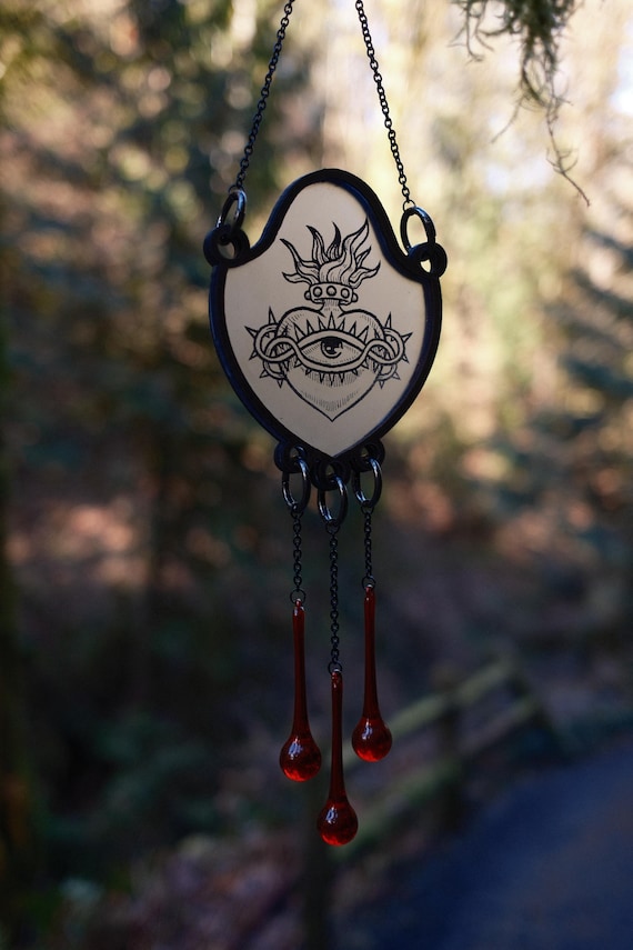 Weeping heart of sorrow – Gothic Cloud Sun Catcher, Rainbow Maker, Occult Home Decor, Witchy Window Hanging, Unique Dark Academia Gift