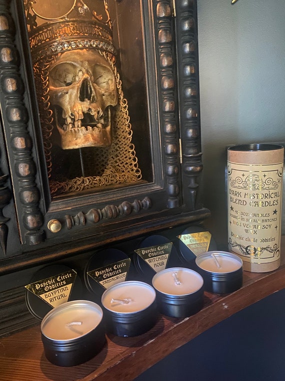 Dark historical candles- a little bit of everything set! 4x 3oz tin candles!