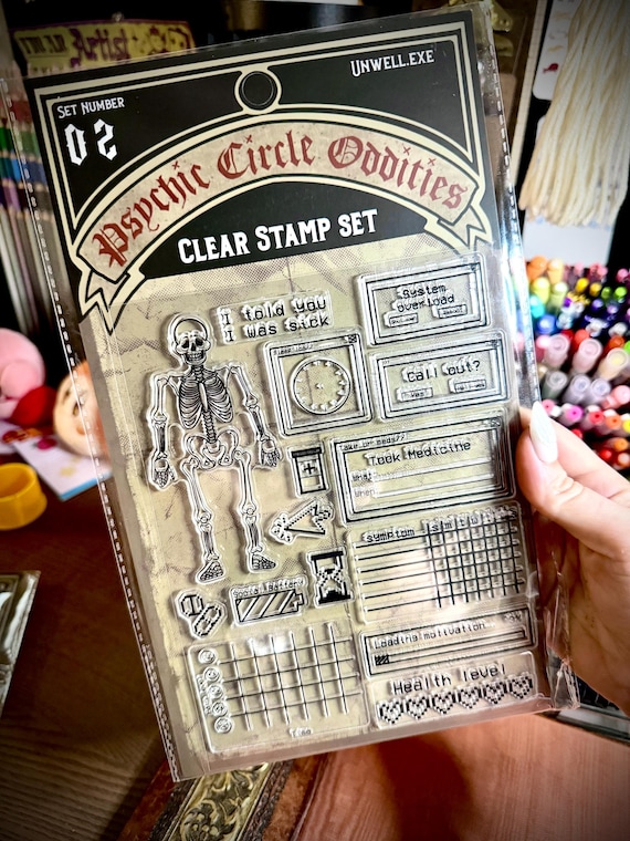 Unwell.exe Clear Stamp Set – Gothic Junk Journal & Planner Stamps for Sick Days, Mental Health Tracking and Creepcore Journaling