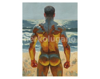 Original Hand painted Oil Painting on canvas Erotic Male Man Gay